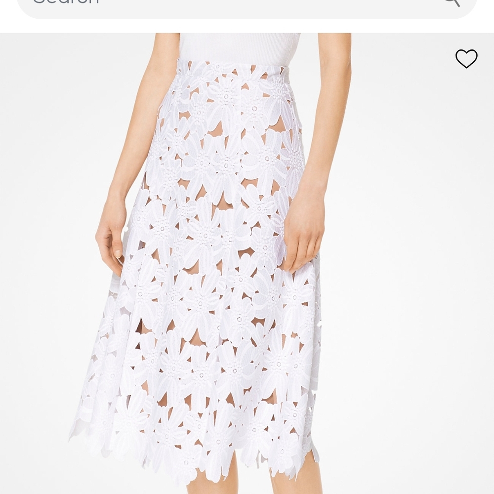 MICHAEL KORS Chic White Cotton Floral LACE Midi Skirt with Blush Underslip. EUC